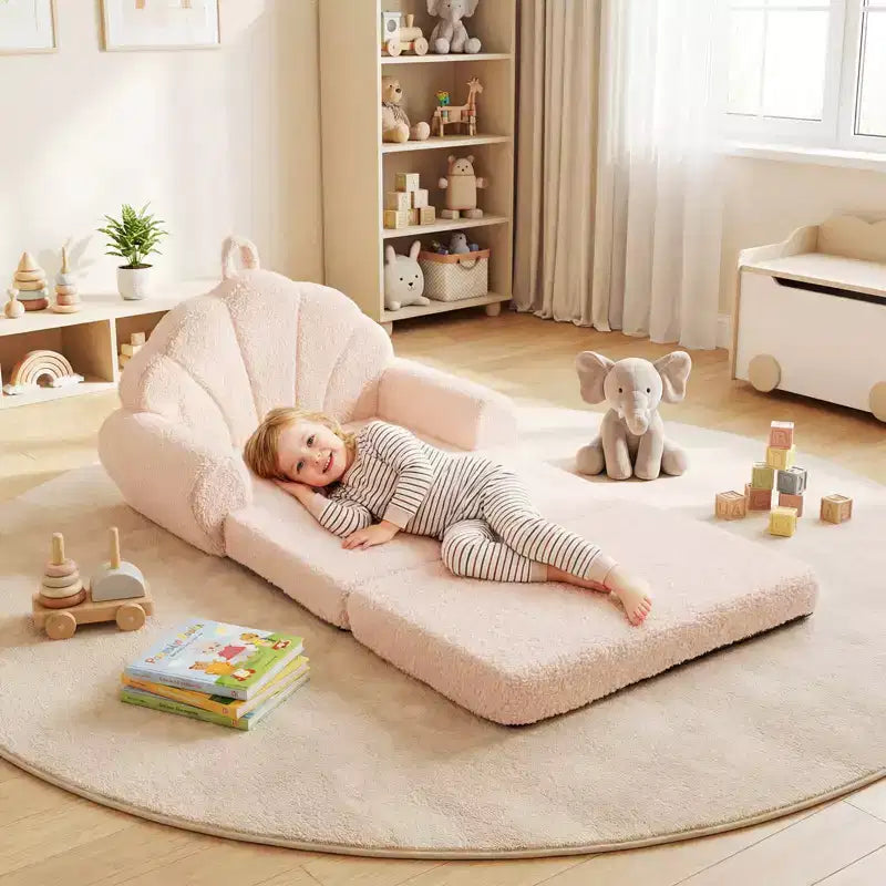 Divano per Bambini 2-in-1 Divano e Lettino Convertibile, Beige/Verde/Rosa, 1 Posto