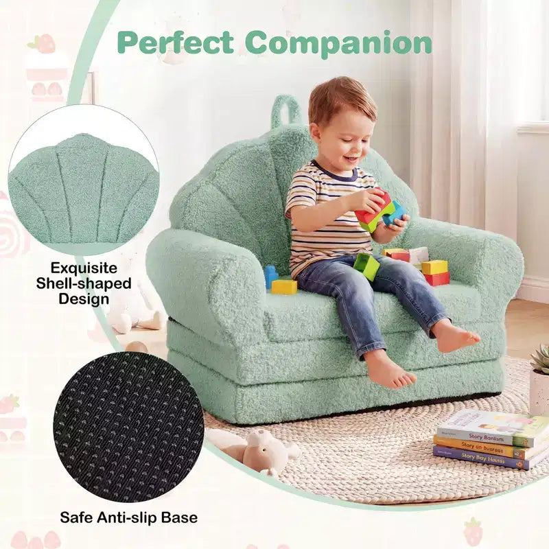 Divano per Bambini 2-in-1 Divano e Lettino Convertibile, Beige/Verde/Rosa, 1 Posto