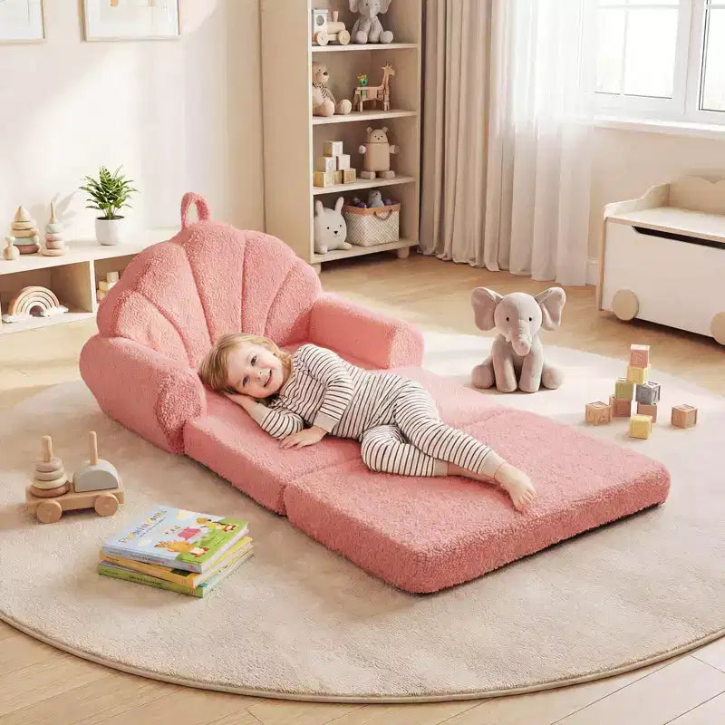 Divano per Bambini 2-in-1 Divano e Lettino Convertibile, Beige/Verde/Rosa, 1 Posto