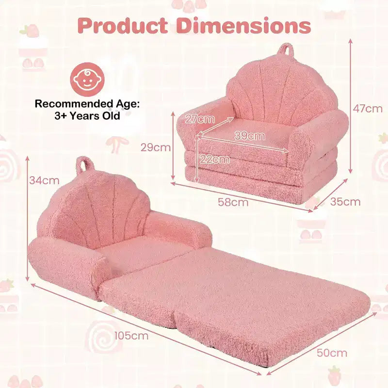 Divano per Bambini 2-in-1 Divano e Lettino Convertibile, Beige/Verde/Rosa, 1 Posto