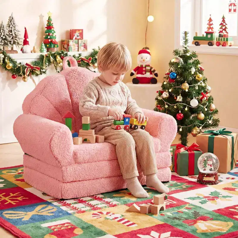 Divano per Bambini 2-in-1 Divano e Lettino Convertibile, Beige/Verde/Rosa, 1 Posto