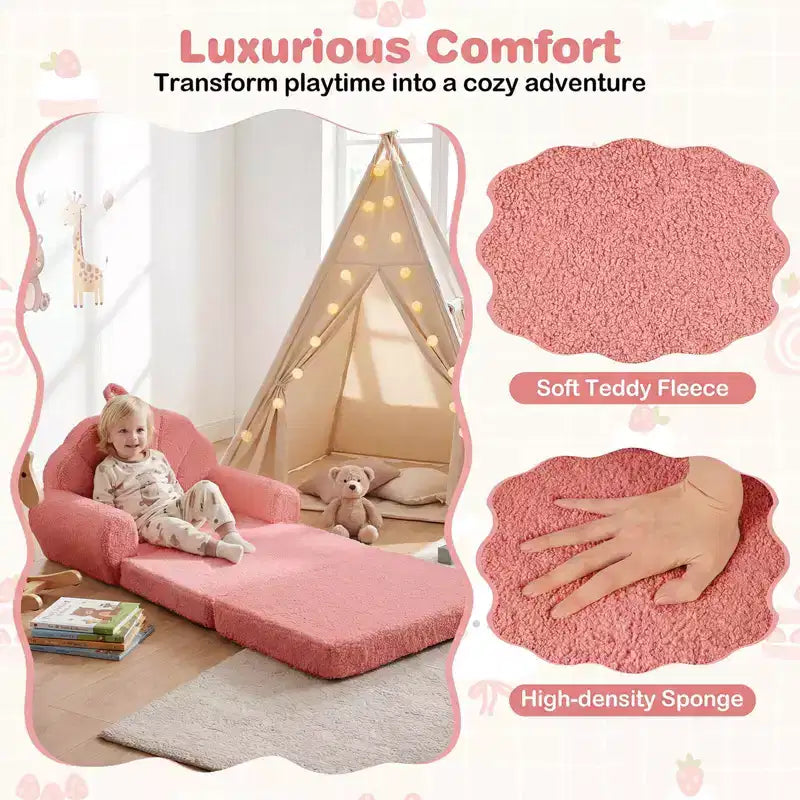 Divano per Bambini 2-in-1 Divano e Lettino Convertibile, Beige/Verde/Rosa, 1 Posto