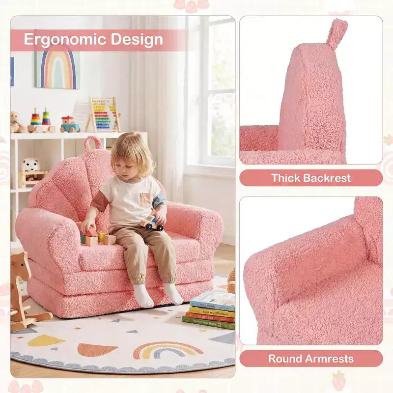 Divano per Bambini 2-in-1 Divano e Lettino Convertibile, Beige/Verde/Rosa, 1 Posto