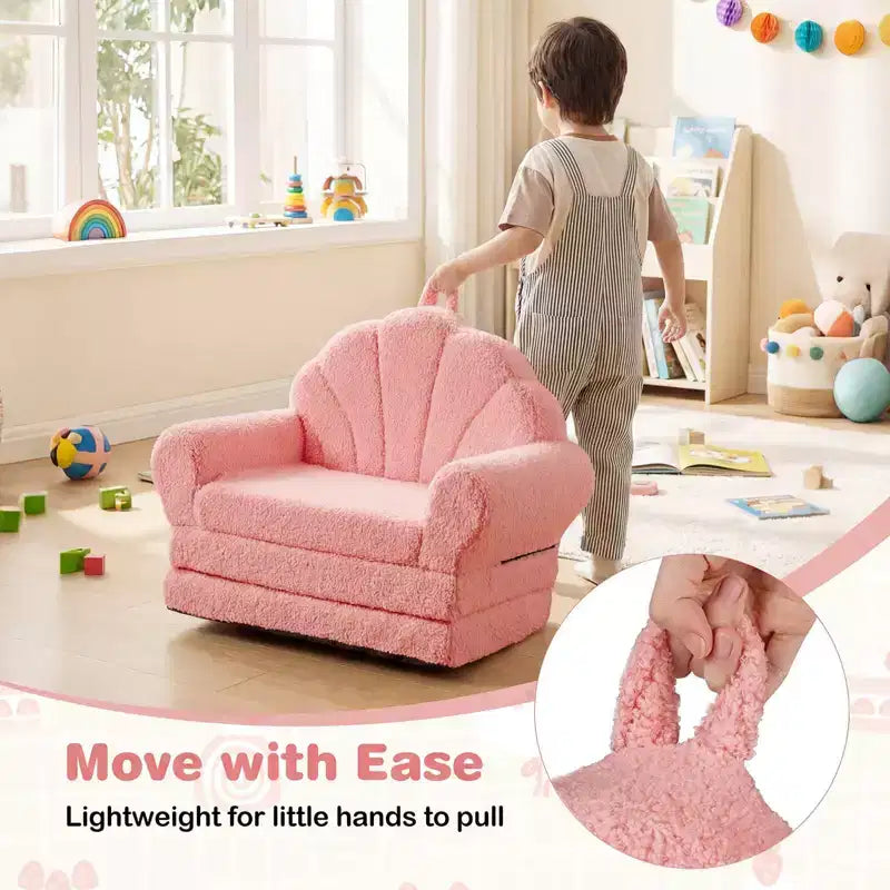 Divano per Bambini 2-in-1 Divano e Lettino Convertibile, Beige/Verde/Rosa, 1 Posto