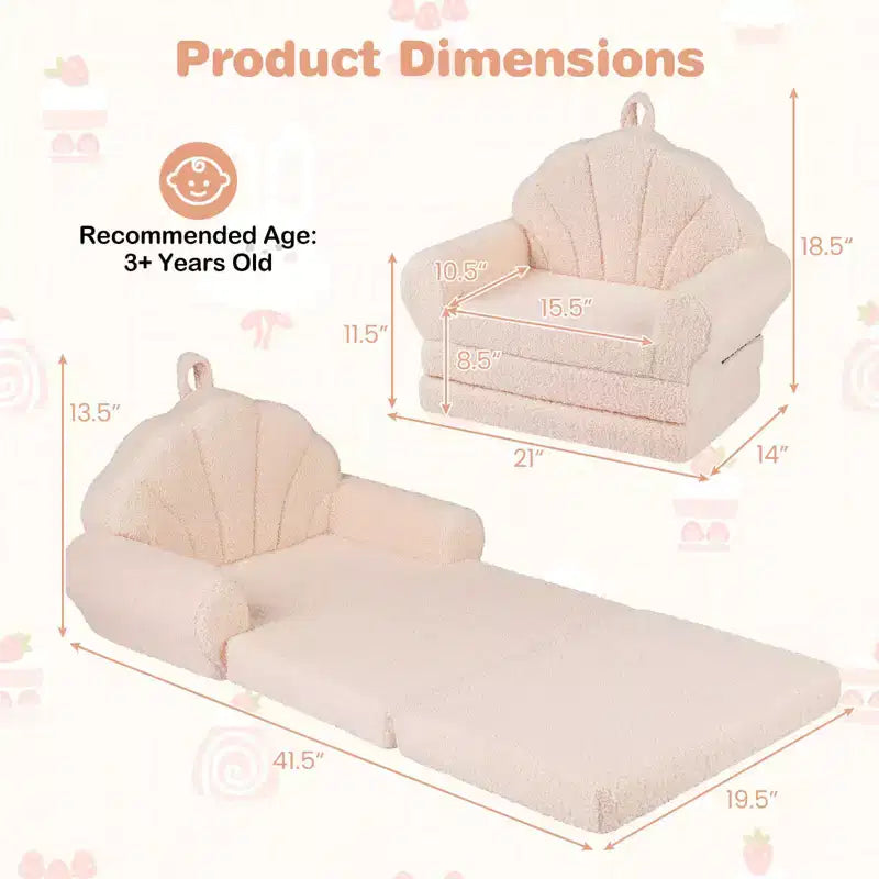 Divano per Bambini 2-in-1 Divano e Lettino Convertibile, Beige/Verde/Rosa, 1 Posto