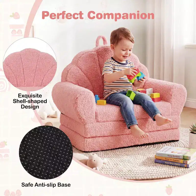 Divano per Bambini 2-in-1 Divano e Lettino Convertibile, Beige/Verde/Rosa, 1 Posto