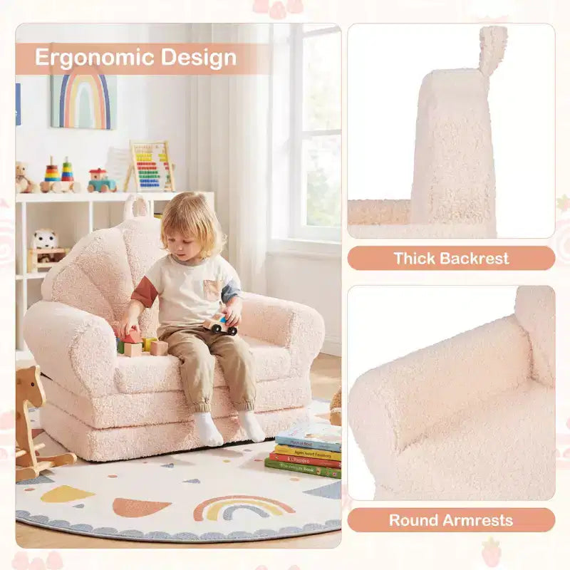 Divano per Bambini 2-in-1 Divano e Lettino Convertibile, Beige/Verde/Rosa, 1 Posto
