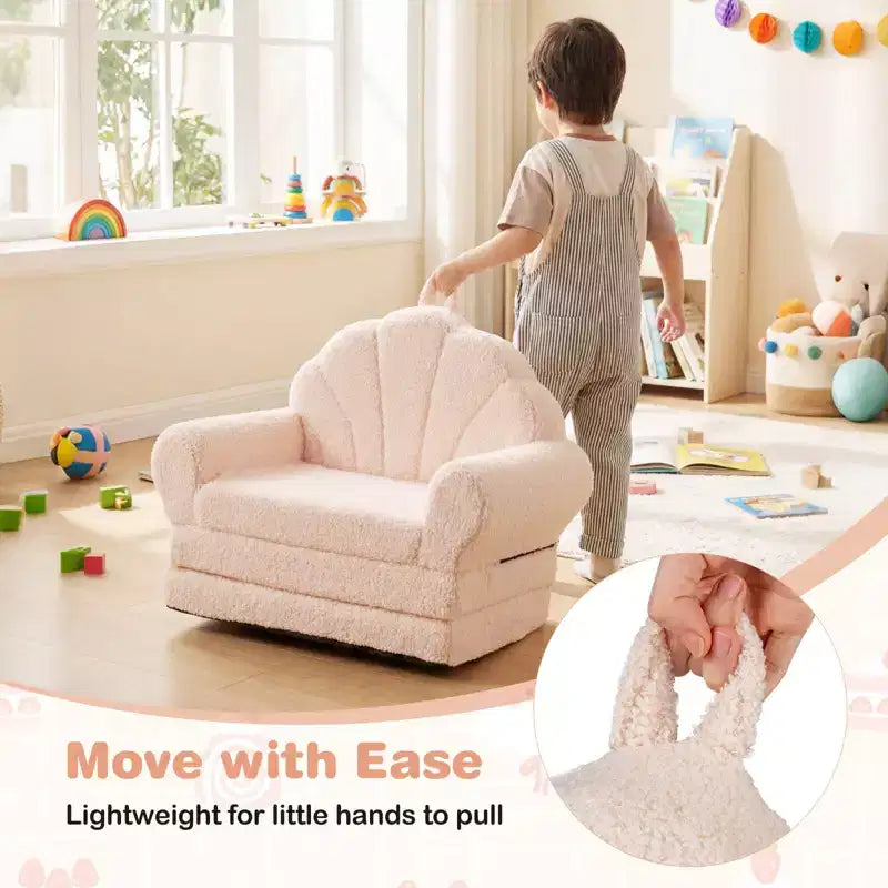 Divano per Bambini 2-in-1 Divano e Lettino Convertibile, Beige/Verde/Rosa, 1 Posto