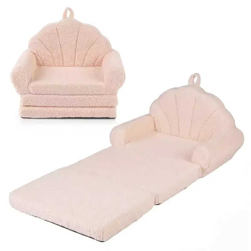 Costway Fold-out Kids Sofa 2-in-1 Convertible Toddler Couch & Lounger with Non-slip Base Beige/Green/Pink