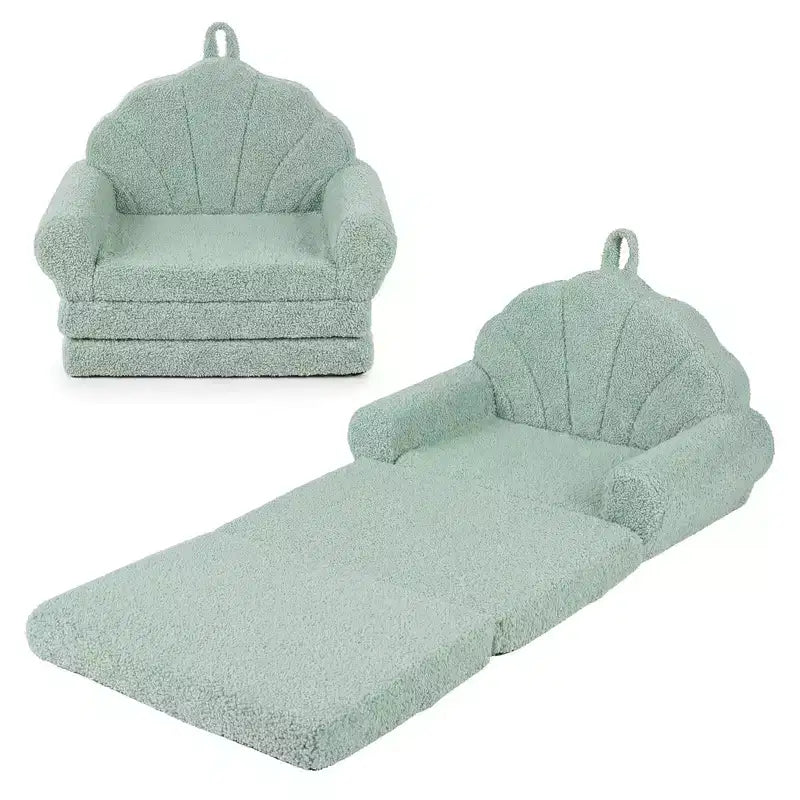 Divano per Bambini 2-in-1 Divano e Lettino Convertibile, Beige/Verde/Rosa, 1 Posto
