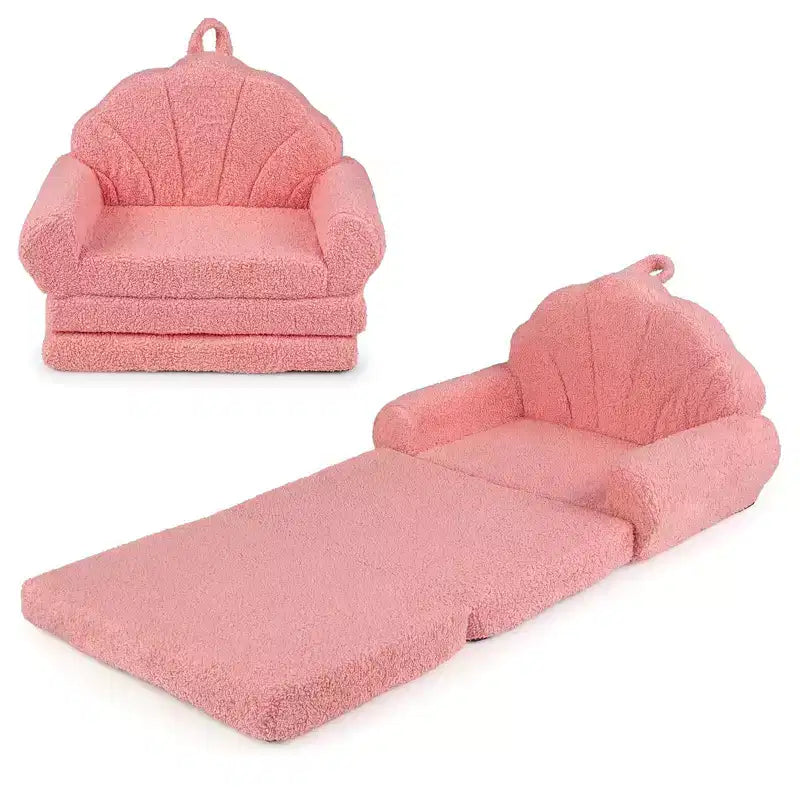 Divano per Bambini 2-in-1 Divano e Lettino Convertibile, Beige/Verde/Rosa, 1 Posto