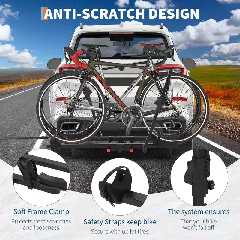 Portabici da Gancio Traino Nero Inclinabile e Ripiegabile per 2 Biciclette, Uso per 2 Persone