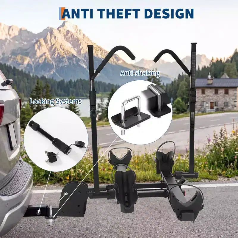 Portabici da Gancio Traino Nero Inclinabile e Ripiegabile per 2 Biciclette, Uso per 2 Persone
