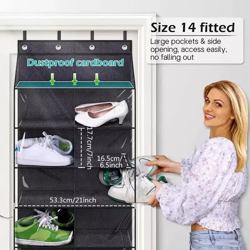 Organizzatore di scarpe grigio da appendere alla porta, scaffale sospeso a 10 livelli, 20 tasche, contiene 20 paia