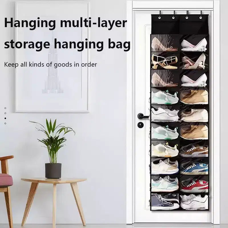 Organizzatore di scarpe grigio da appendere alla porta, scaffale sospeso a 10 livelli, 20 tasche, contiene 20 paia
