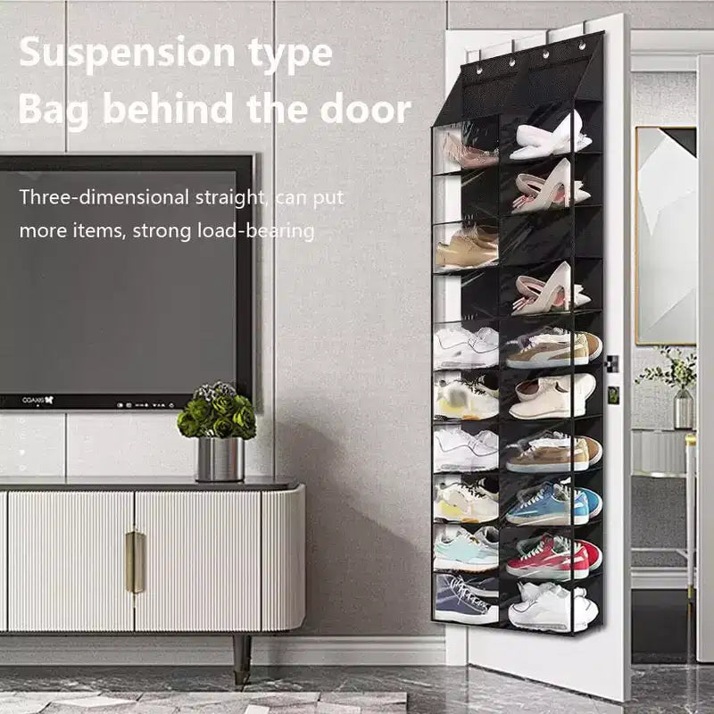 Organizzatore di scarpe grigio da appendere alla porta, scaffale sospeso a 10 livelli, 20 tasche, contiene 20 paia