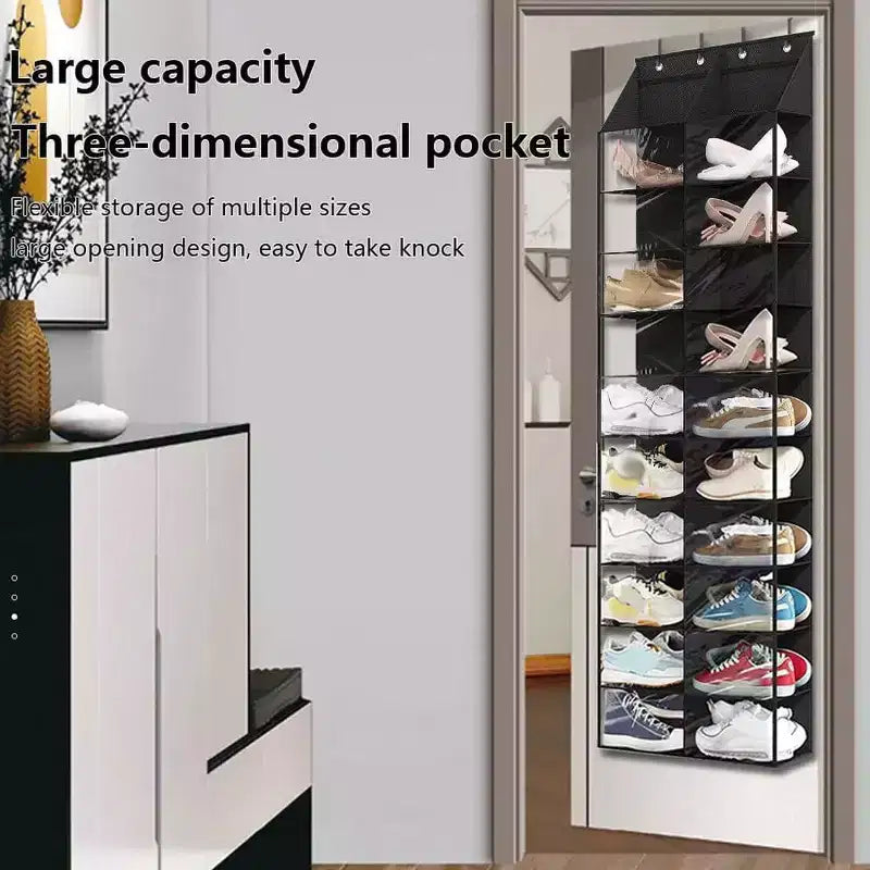 Organizzatore di scarpe grigio da appendere alla porta, scaffale sospeso a 10 livelli, 20 tasche, contiene 20 paia