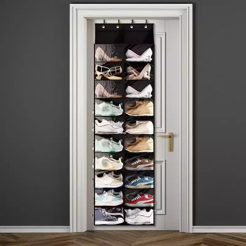 Organizzatore di scarpe grigio da appendere alla porta, scaffale sospeso a 10 livelli, 20 tasche, contiene 20 paia