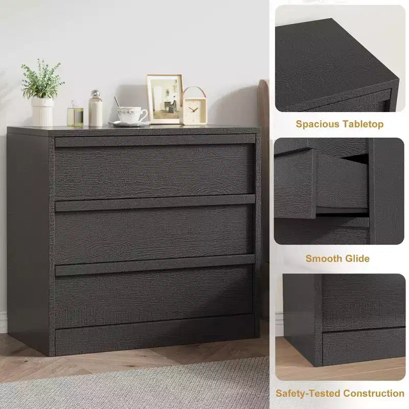 Tavolo Credenza Consolle Moderno Marrone Naturale a 3 Cassetti, per 1 Persona