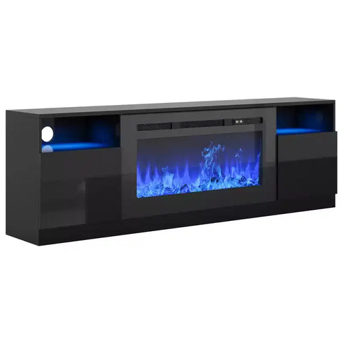 COZONY 70 Black TV Stand with 36 Fireplace Insert, High Gloss Entertainment Center for TVs up to 80 with Storage Cabinets