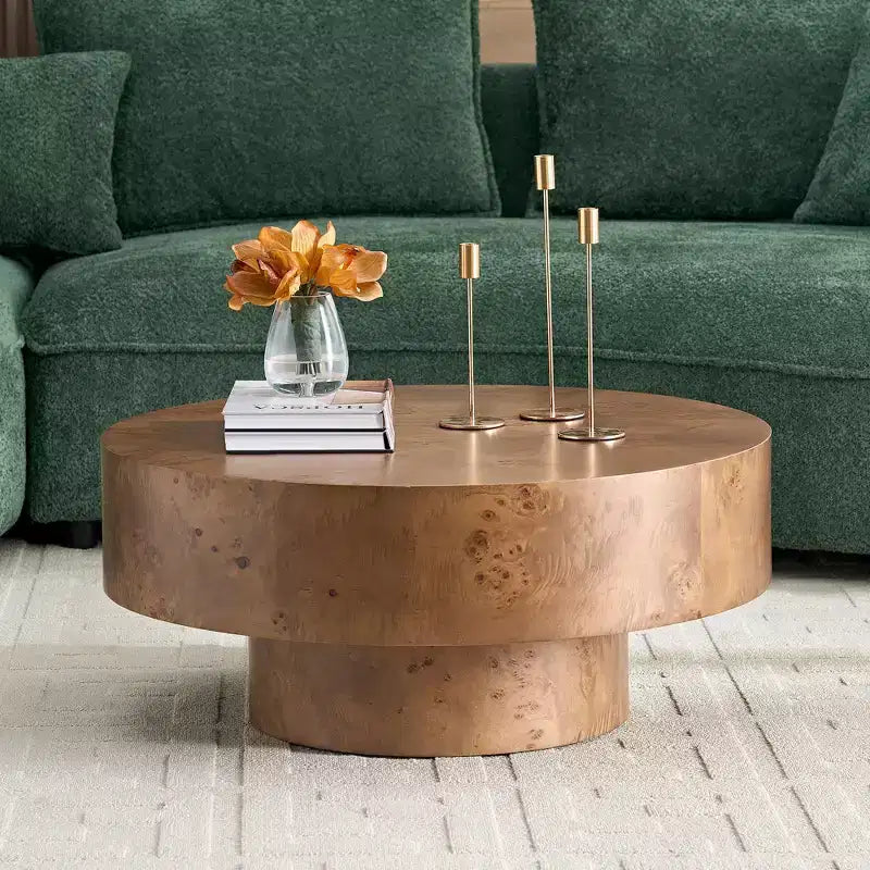 Tavolino da caffè rotondo marrone, base a piedistallo, per 1 persona