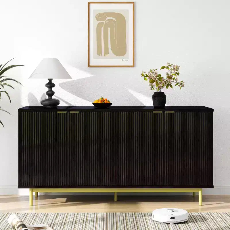 Mobile Porta TV da 65" con Ante, Mobile Consolle a 2 Ante – Nero / Legno Naturale