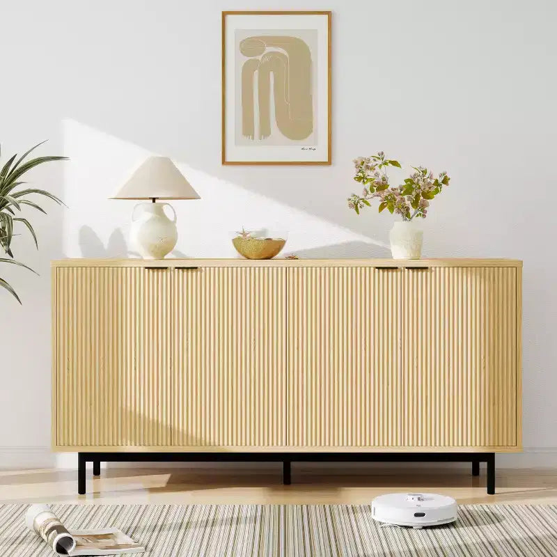 Mobile Porta TV da 65" con Ante, Mobile Consolle a 2 Ante – Nero / Legno Naturale