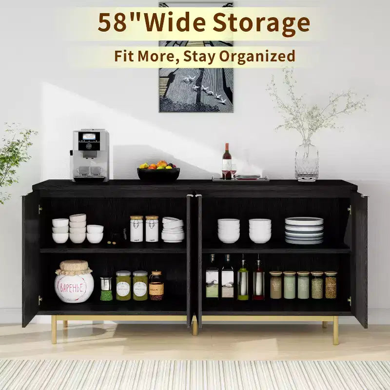 Mobile Porta TV da 65" con Ante, Mobile Consolle a 2 Ante – Nero / Legno Naturale