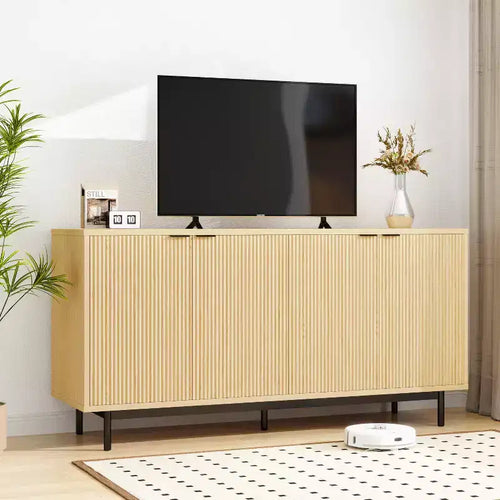 Natual Wood 65 Inch TV Stand, Entertainment Center with Storage Cabinets