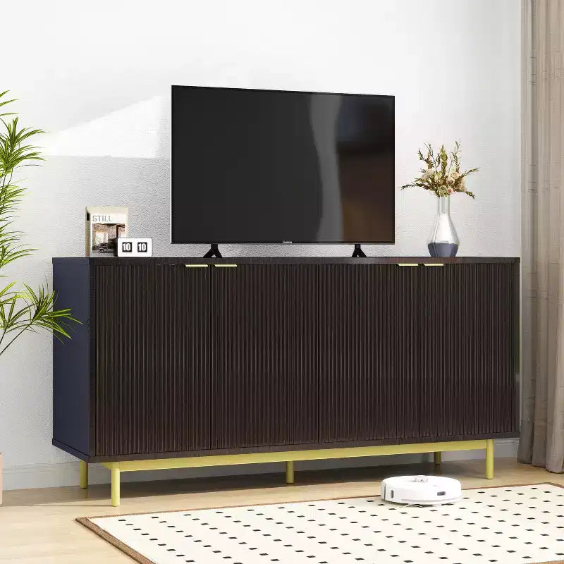 Mobile Porta TV da 65" con Ante, Mobile Consolle a 2 Ante – Nero / Legno Naturale
