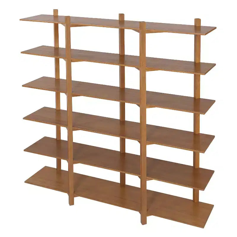 Libreria aperta a 6 ripiani in legno naturale di acacia, marrone, montaggio da 1 persona