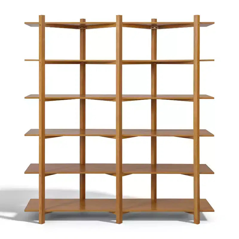 Libreria aperta a 6 ripiani in legno naturale di acacia, marrone, montaggio da 1 persona