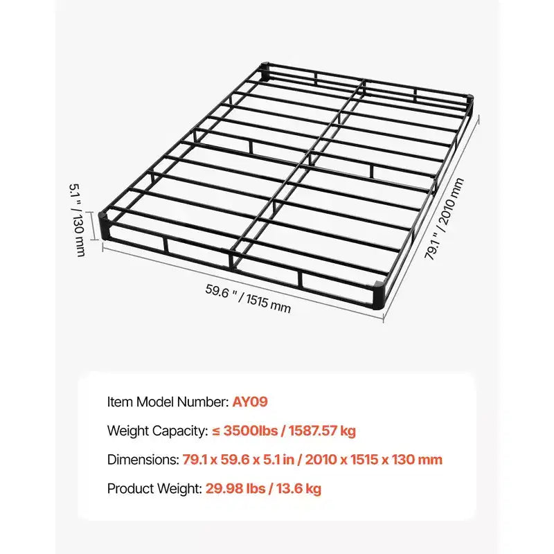 Base Letto Black Queen – Altezza 5.1", per 1–2 Persone