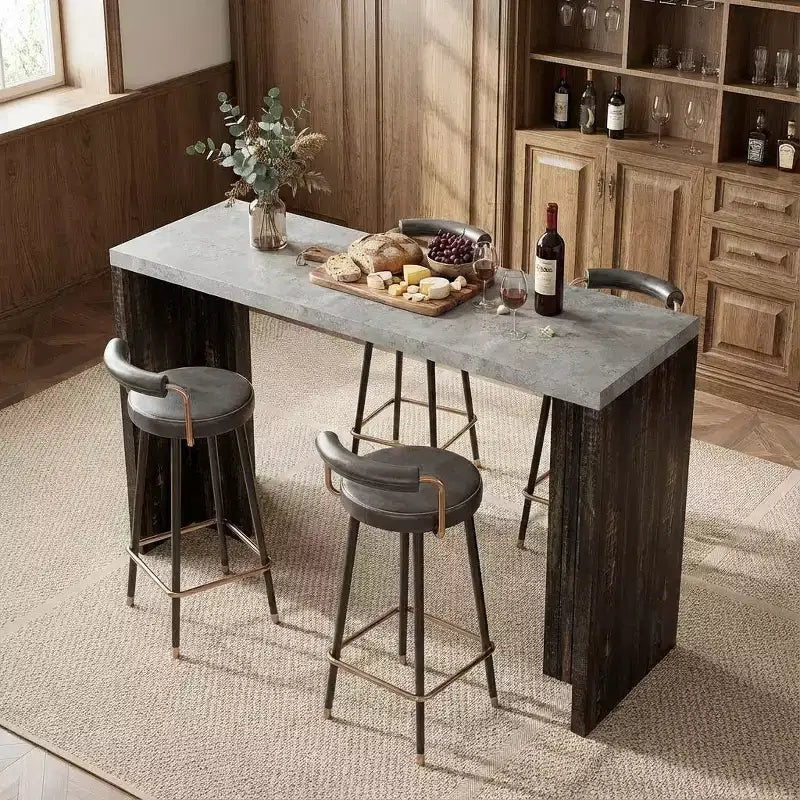 Tavolo da bar altezza bancone da 55" in finto marmo grigio, doppio piedistallo, per 4–6 persone