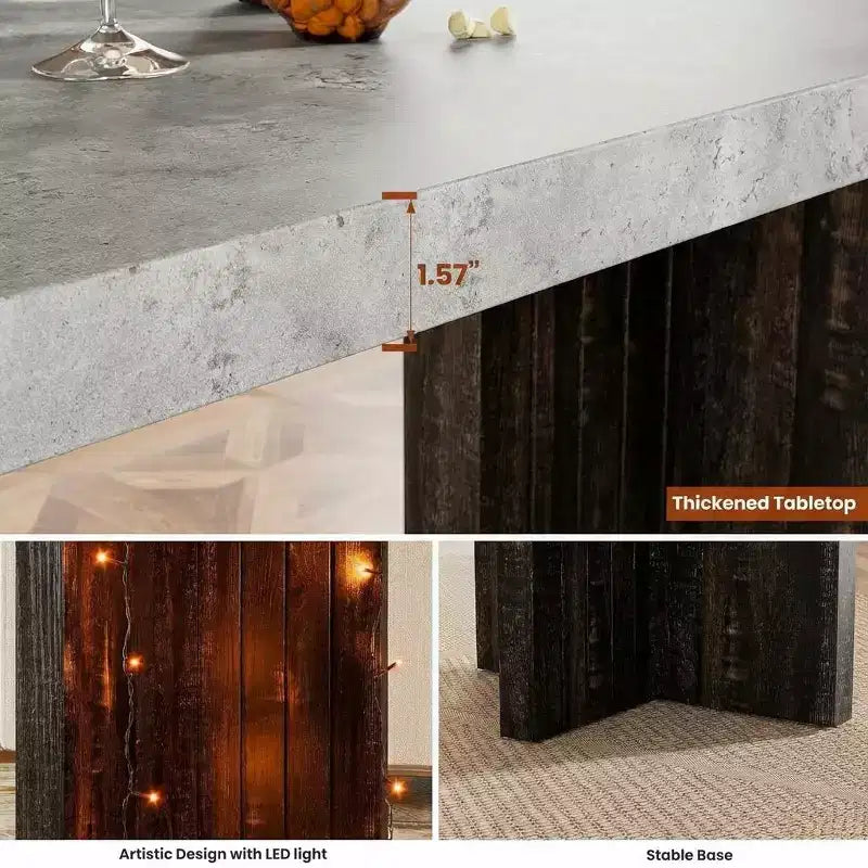 Tavolo da bar altezza bancone da 55" in finto marmo grigio, doppio piedistallo, per 4–6 persone