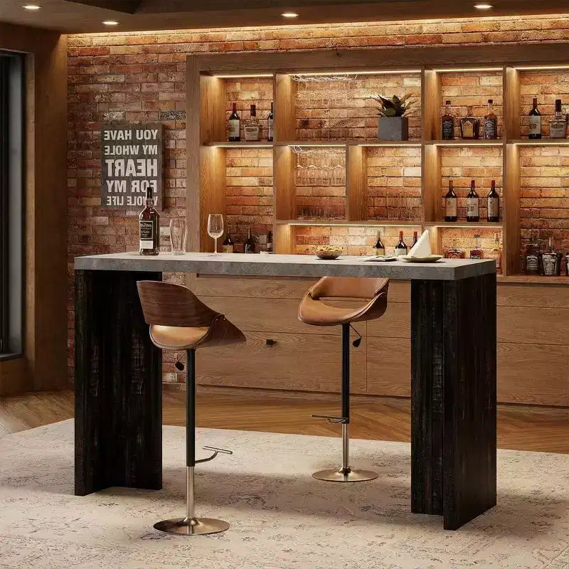 Tavolo da bar altezza bancone da 55" in finto marmo grigio, doppio piedistallo, per 4–6 persone