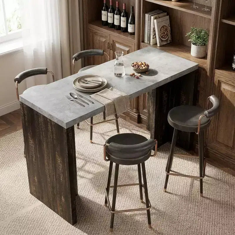 Tavolo da bar altezza bancone da 55" in finto marmo grigio, doppio piedistallo, per 4–6 persone