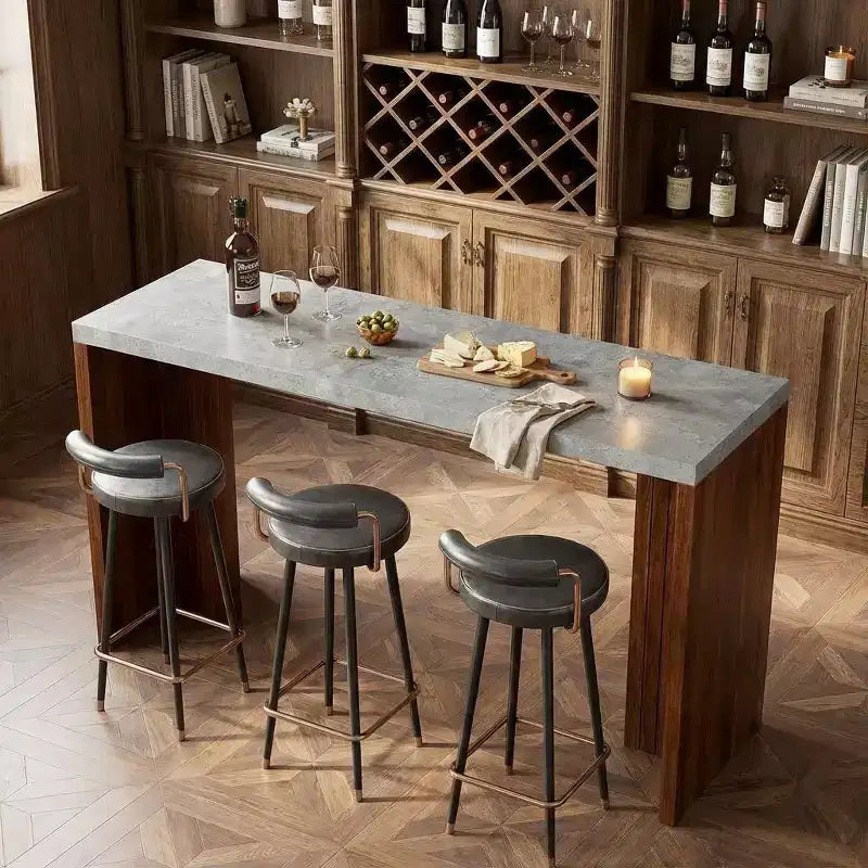 Tavolo da bar altezza bancone da 55" in finto marmo grigio, doppio piedistallo, per 4–6 persone