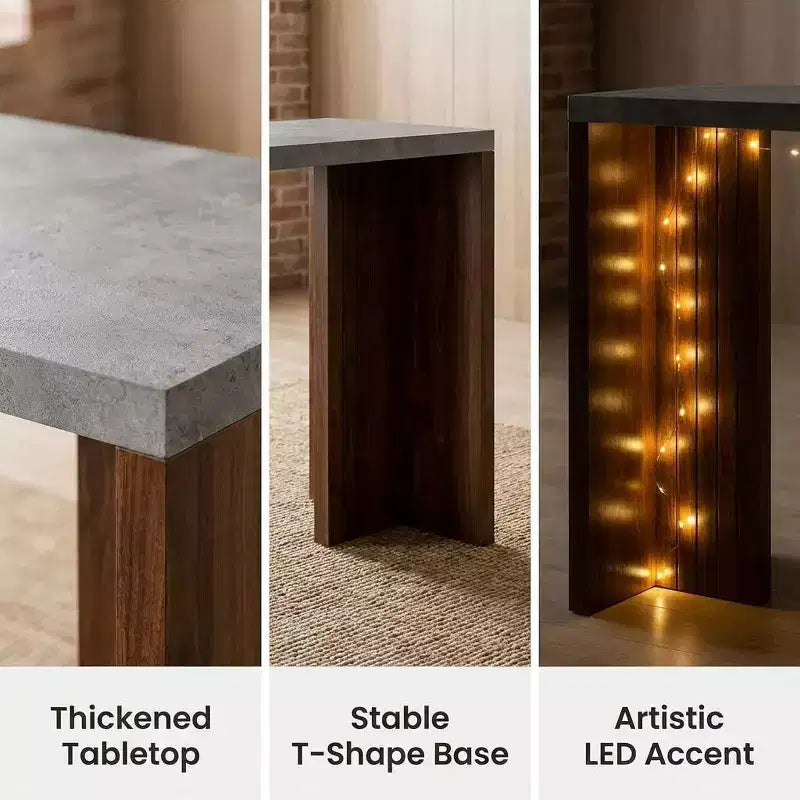 Tavolo da bar altezza bancone da 55" in finto marmo grigio, doppio piedistallo, per 4–6 persone