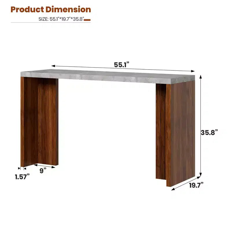 Tavolo da bar altezza bancone da 55" in finto marmo grigio, doppio piedistallo, per 4–6 persone