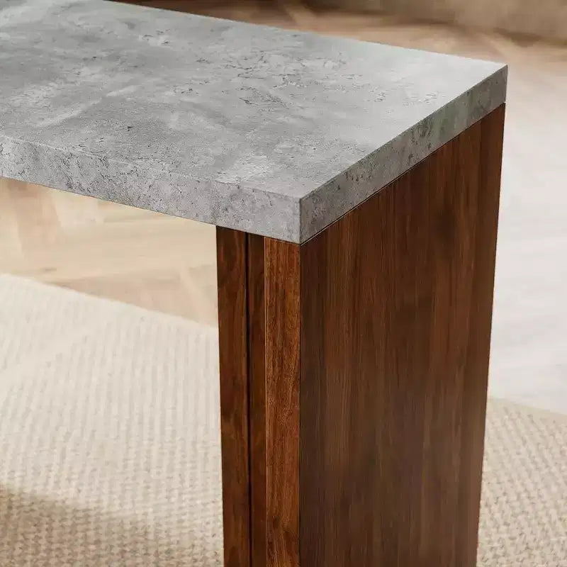 Tavolo da bar altezza bancone da 55" in finto marmo grigio, doppio piedistallo, per 4–6 persone