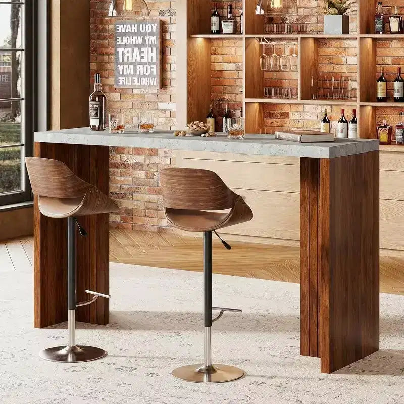 Tavolo da bar altezza bancone da 55" in finto marmo grigio, doppio piedistallo, per 4–6 persone