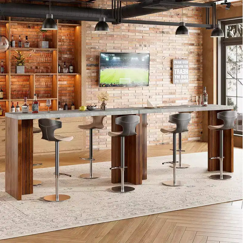 Tavolo da bar altezza bancone da 55" in finto marmo grigio, doppio piedistallo, per 4–6 persone