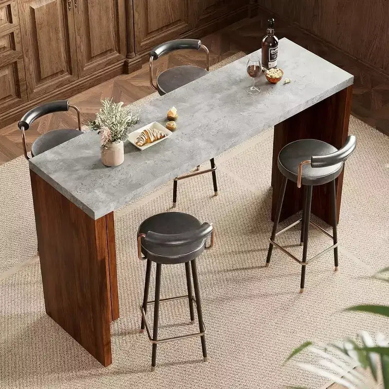 Tavolo da bar altezza bancone da 55" in finto marmo grigio, doppio piedistallo, per 4–6 persone