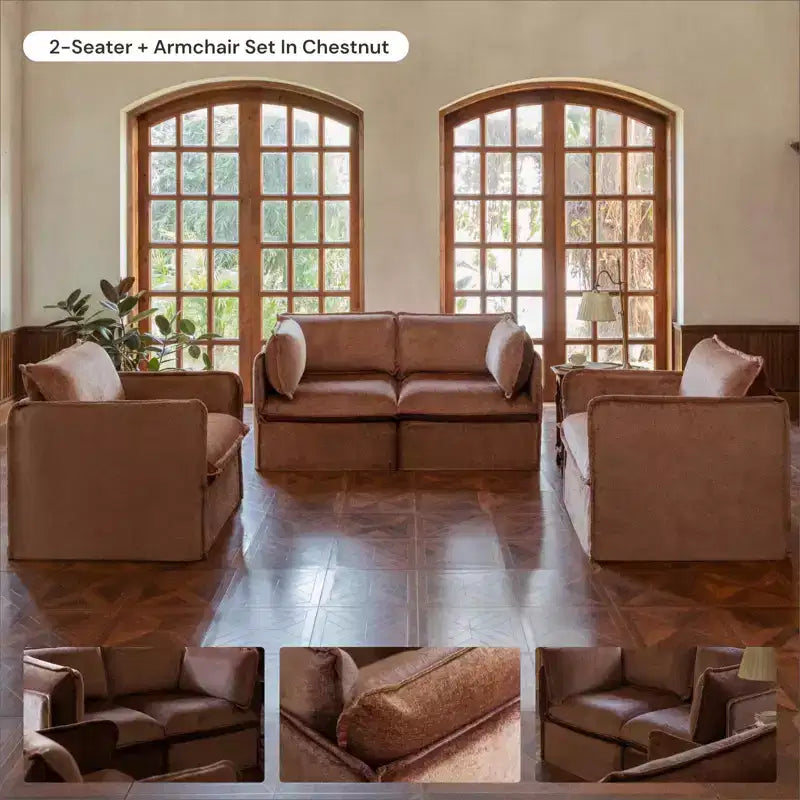 Divano modulare a 3 posti con rivestimento lavabile, velluto Heirloom, sezione a U