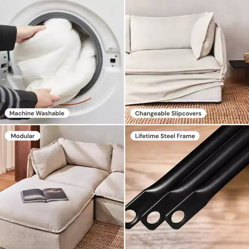 Divano modulare a 3 posti con rivestimento lavabile, velluto Heirloom, sezione a U