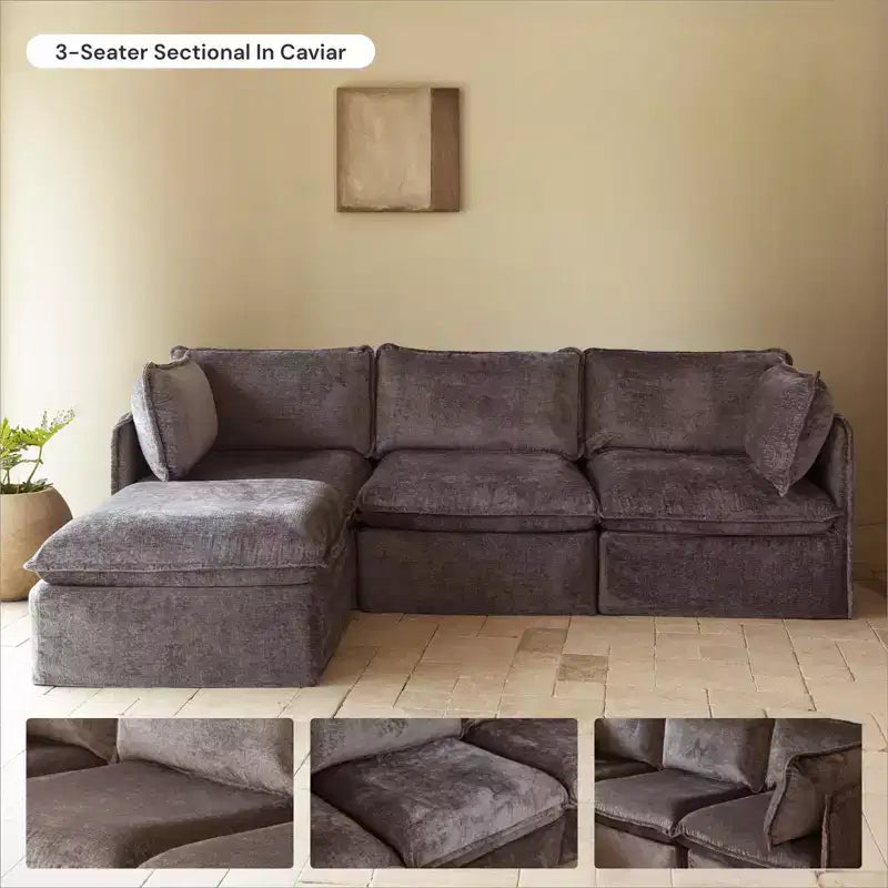 Divano modulare a 3 posti con rivestimento lavabile, velluto Heirloom, sezione a U