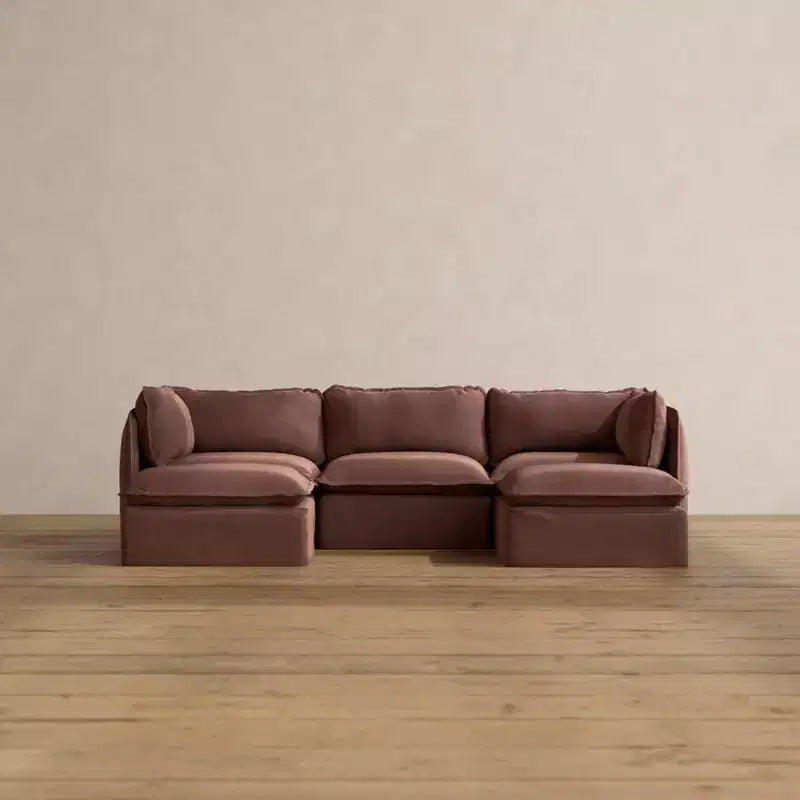 Divano modulare a 3 posti con rivestimento lavabile, velluto Heirloom, sezione a U