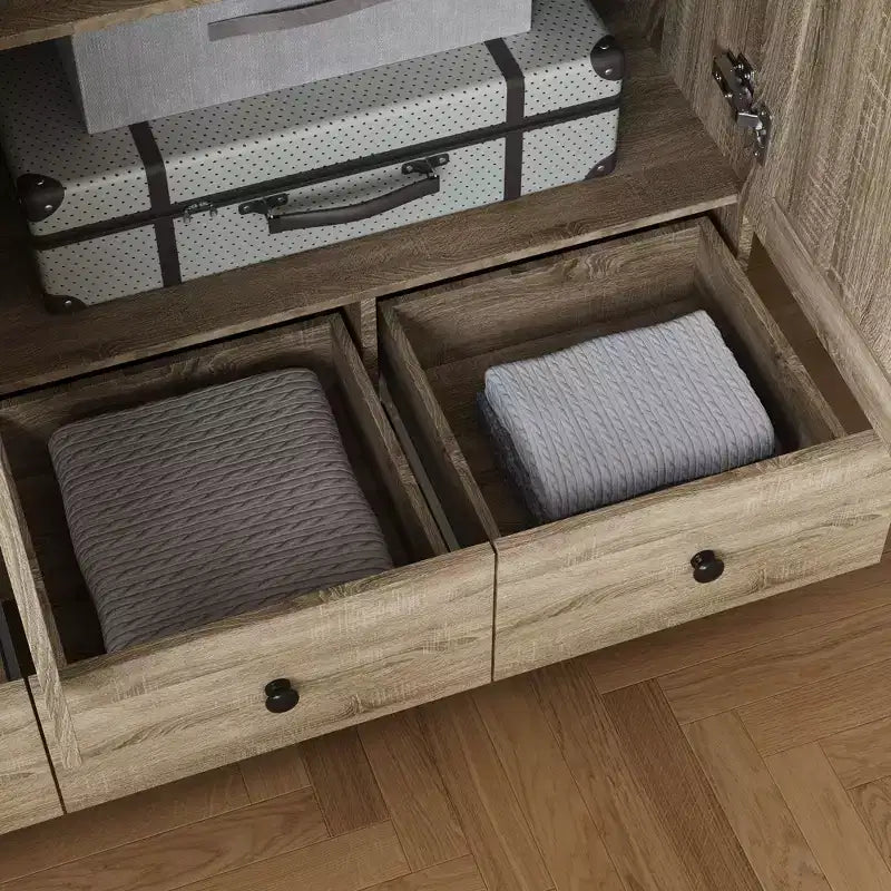 Armadio in Rattan Marrone Naturale a 3/6 Ante, Stile Rustico, 1 Persona