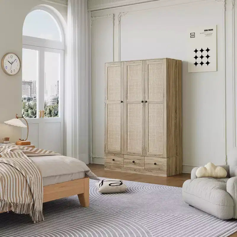 Armadio in Rattan Marrone Naturale a 3/6 Ante, Stile Rustico, 1 Persona